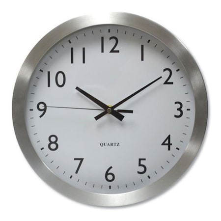 Universal UNV10425 12 In. Silent Sweep Brushed Aluminum Wall Clock; Silver